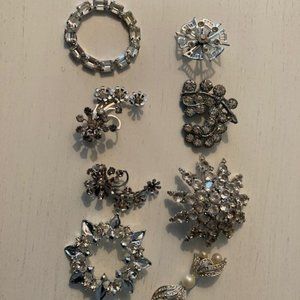 Assorted RHINESTONE JEWELRY/BROOCHES/EARRINGS/SCARF LOOP {8Pcs.}